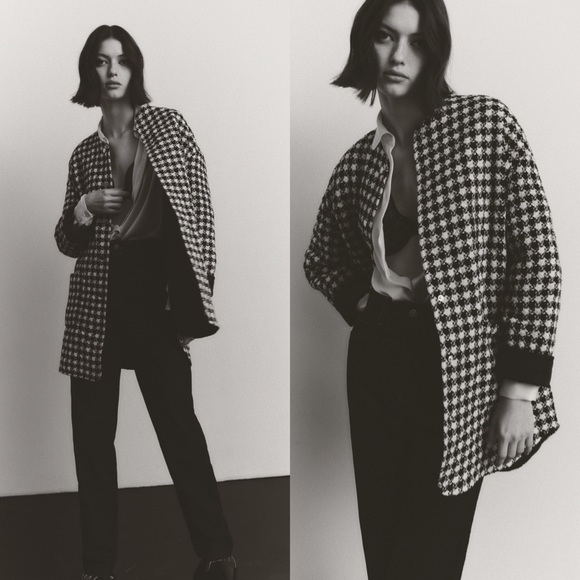 Zara Jackets & Blazers - ZARA Houndstooth Textured Weave Padded Jacket Size Small
